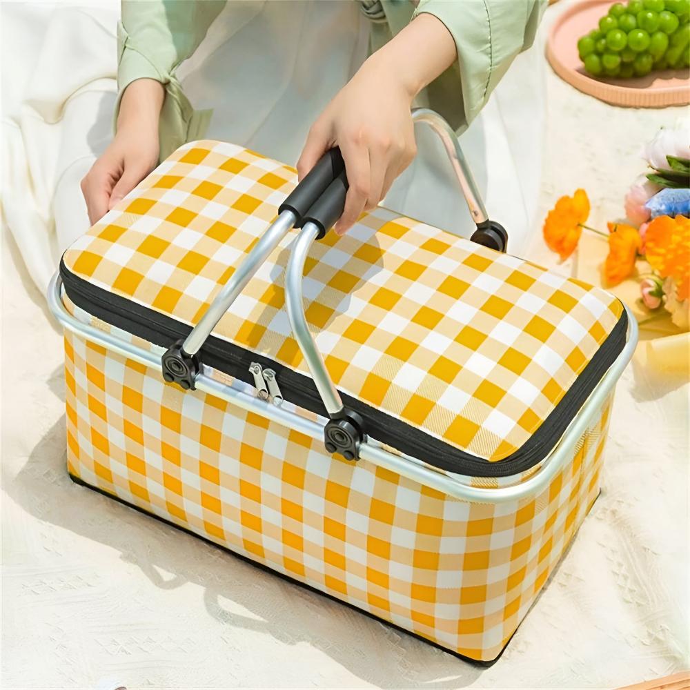 ChillCarry Basket - Insulated Picnic Basket - Checkered Style - Foldable Design