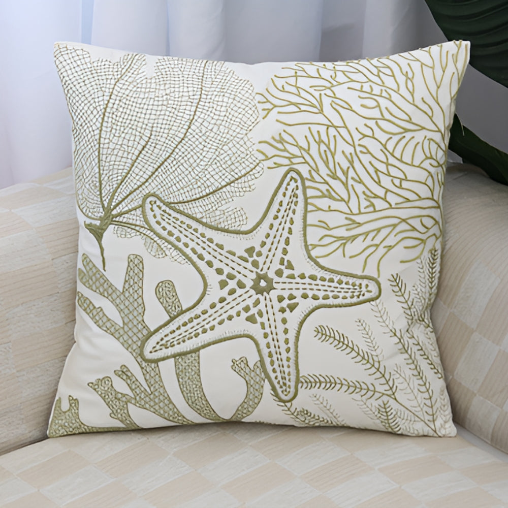 TideSketch – Embroidered Ocean Cushion Cover
