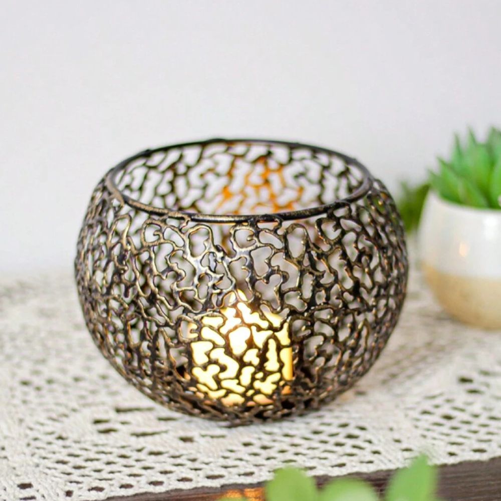 GlowSphere – Metallic Candle Holder Modern Geometric Decor