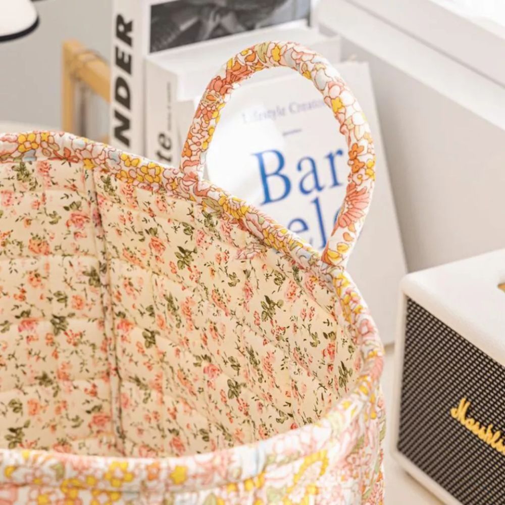 BloomNest – Vintage Floral Storage Basket