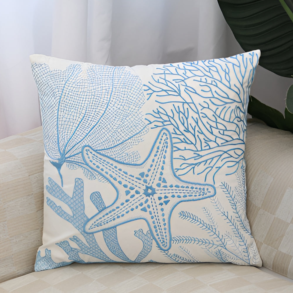 TideSketch – Embroidered Ocean Cushion Cover