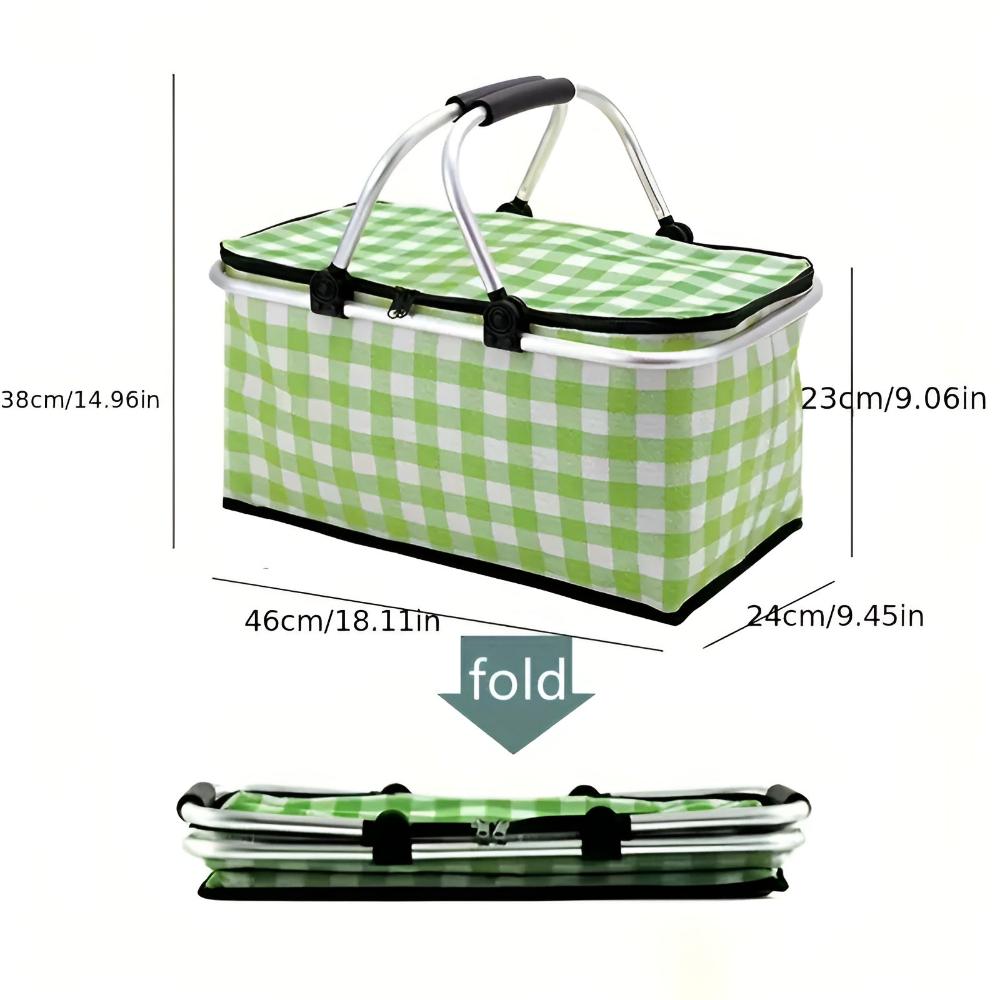 ChillCarry Basket - Insulated Picnic Basket - Checkered Style - Foldable Design