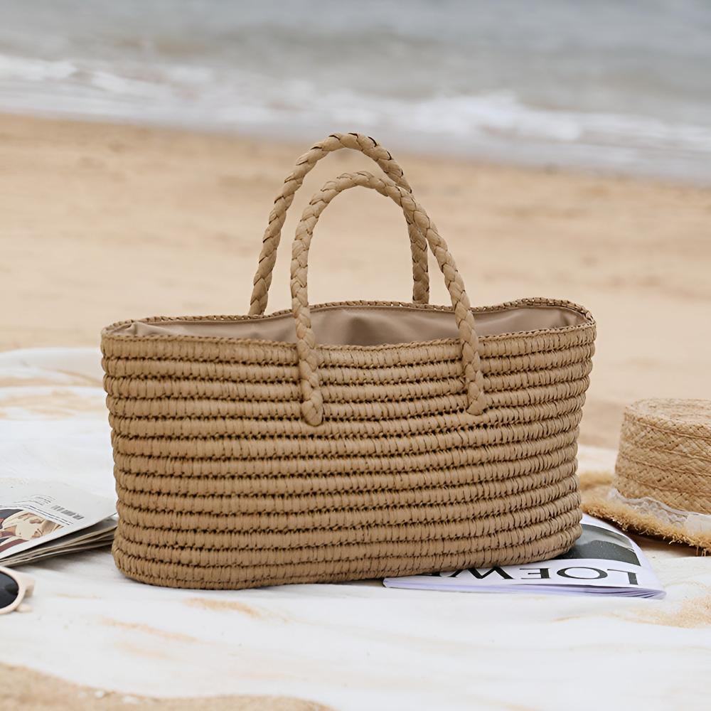 StrawEase Tote - Woven Beach Bag - Boho Style - Lightweight Carry