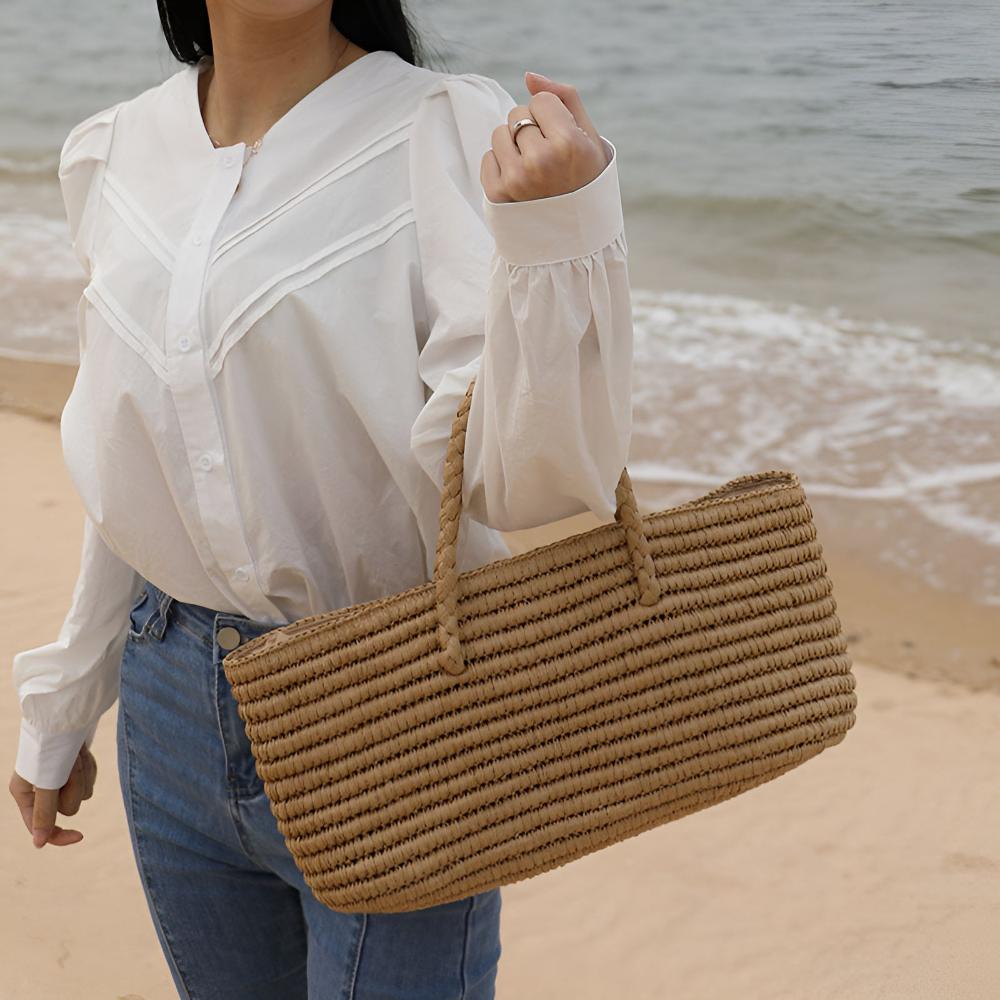 StrawEase Tote - Woven Beach Bag - Boho Style - Lightweight Carry