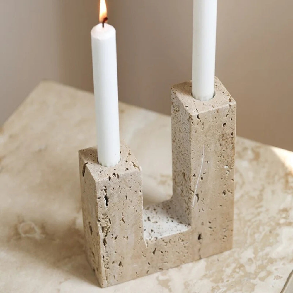 StoneForm – Dual Travertine Candle Holder Modern Sculptural Decor