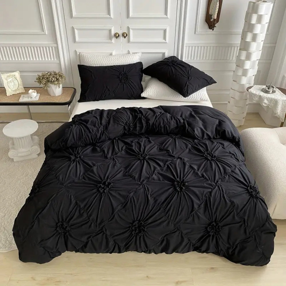 RuffleBloom – Pinch Pleated Flower Duvet Cover Set