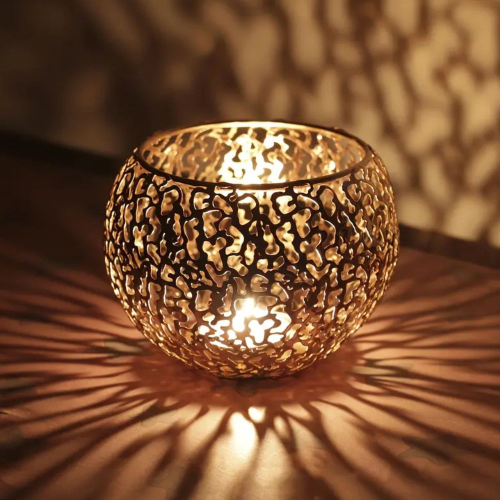 GlowSphere – Metallic Candle Holder Modern Geometric Decor