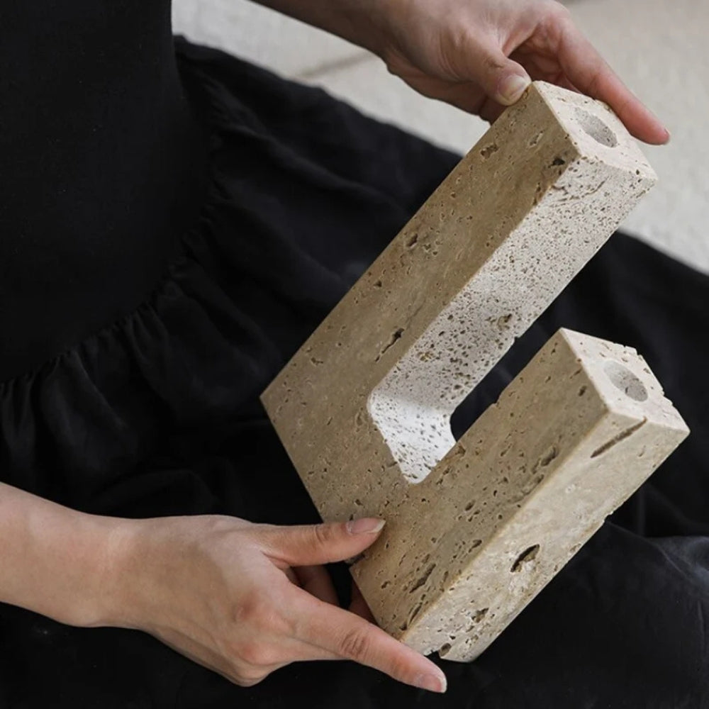 StoneForm – Dual Travertine Candle Holder Modern Sculptural Decor