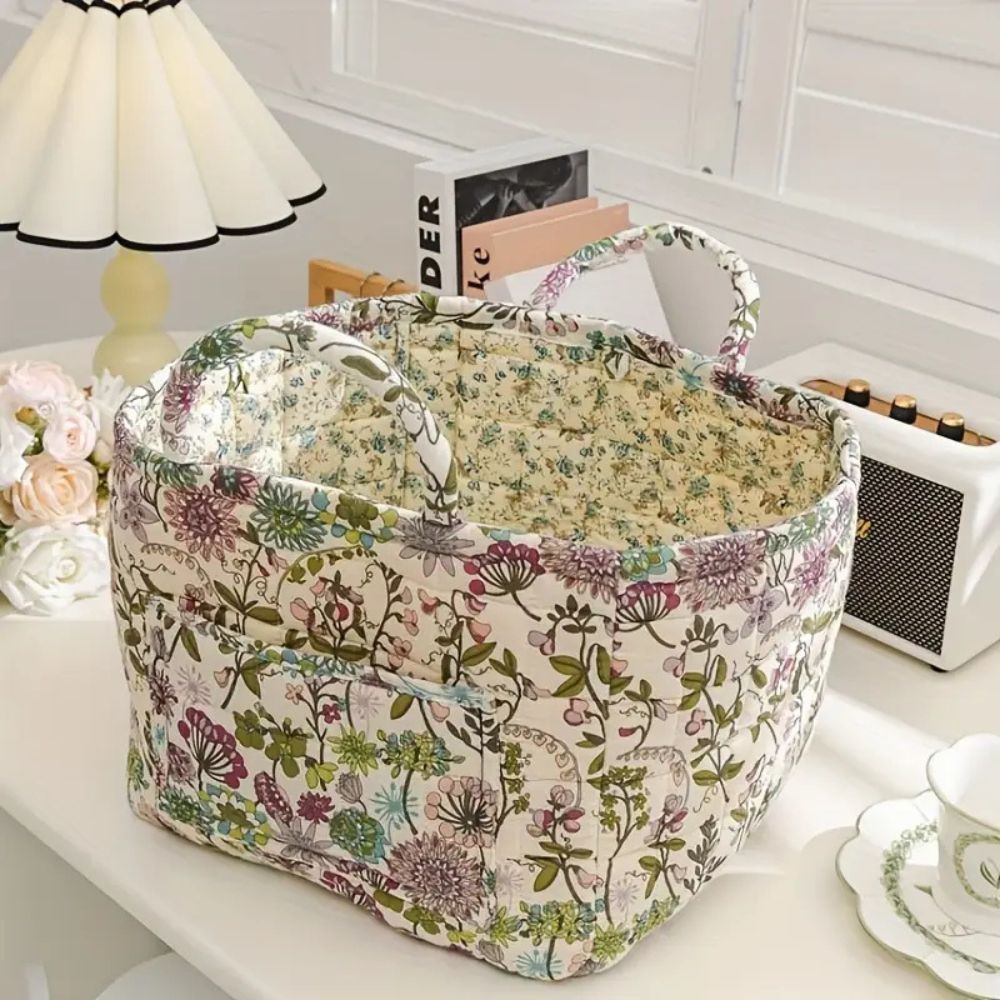 BloomNest – Vintage Floral Storage Basket