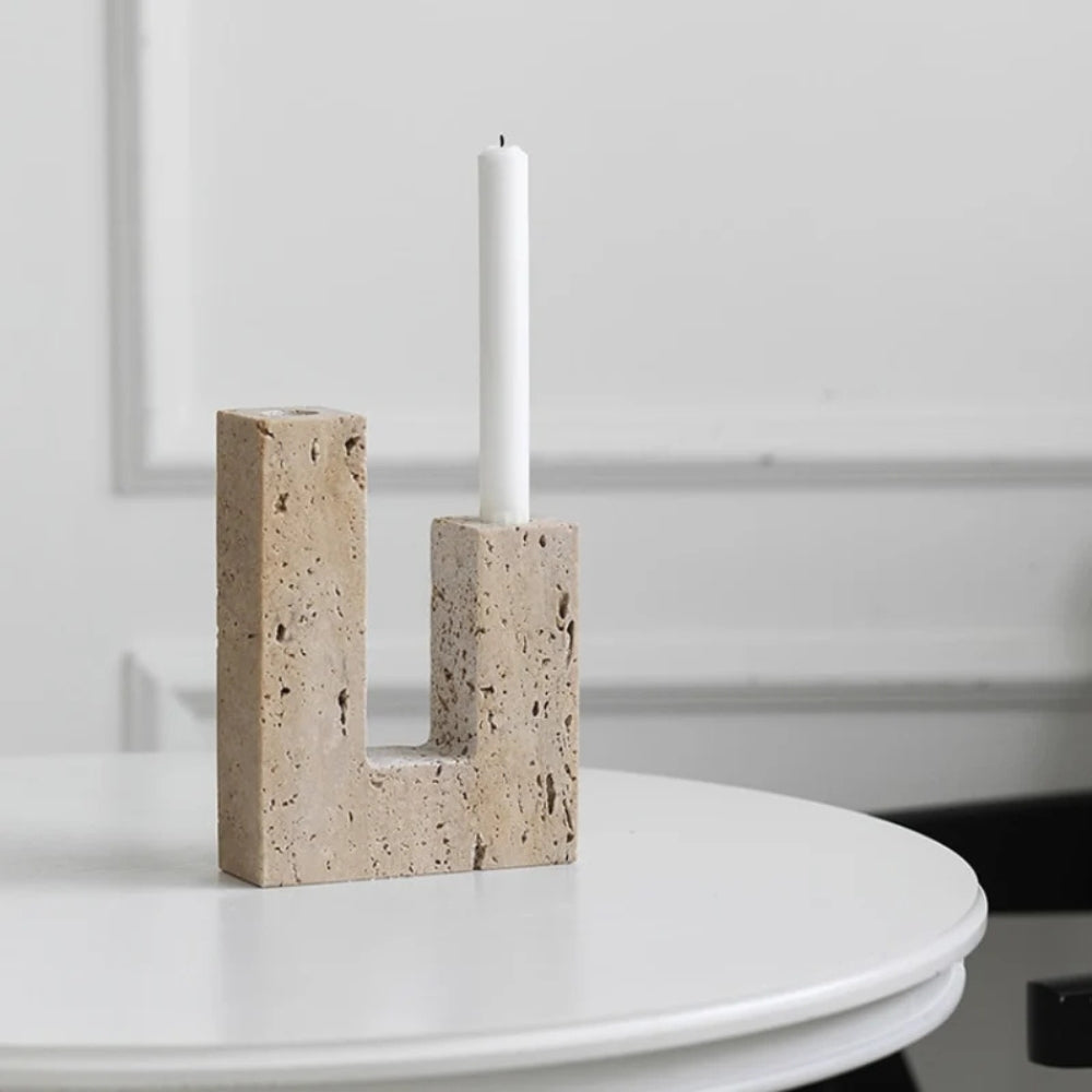 StoneForm – Dual Travertine Candle Holder Modern Sculptural Decor