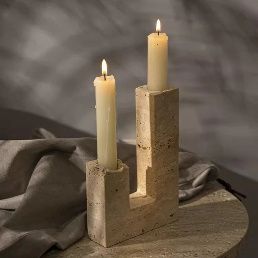 StoneForm – Dual Travertine Candle Holder Modern Sculptural Decor