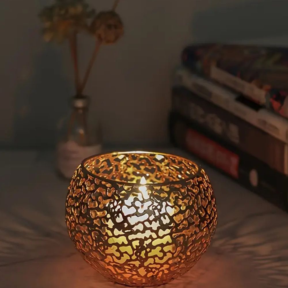 GlowSphere – Metallic Candle Holder Modern Geometric Decor