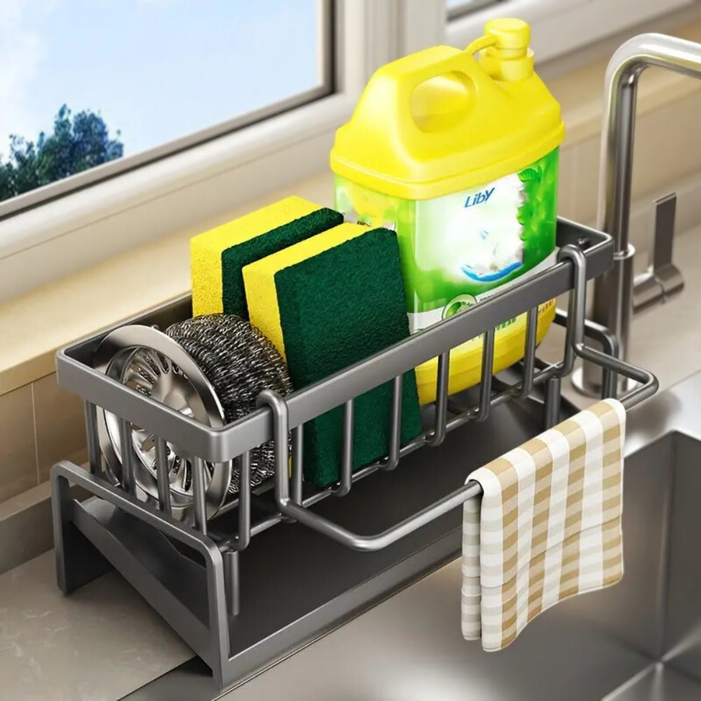 Alaris Sink Caddy - Carbon Steel, Self-Draining Kitchen Sponge Holder 1