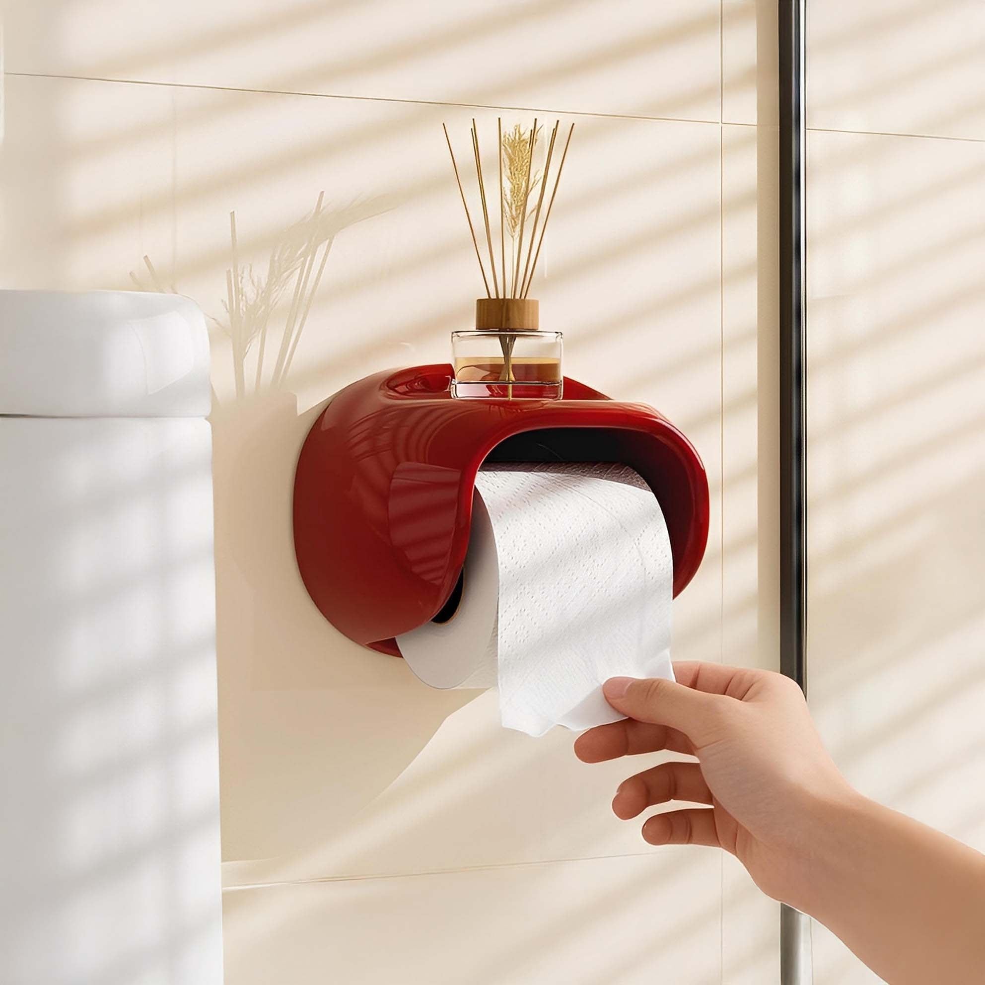 Ari Toilet Paper Holder Stand - High-Gloss, Modern Adhesive Design 0