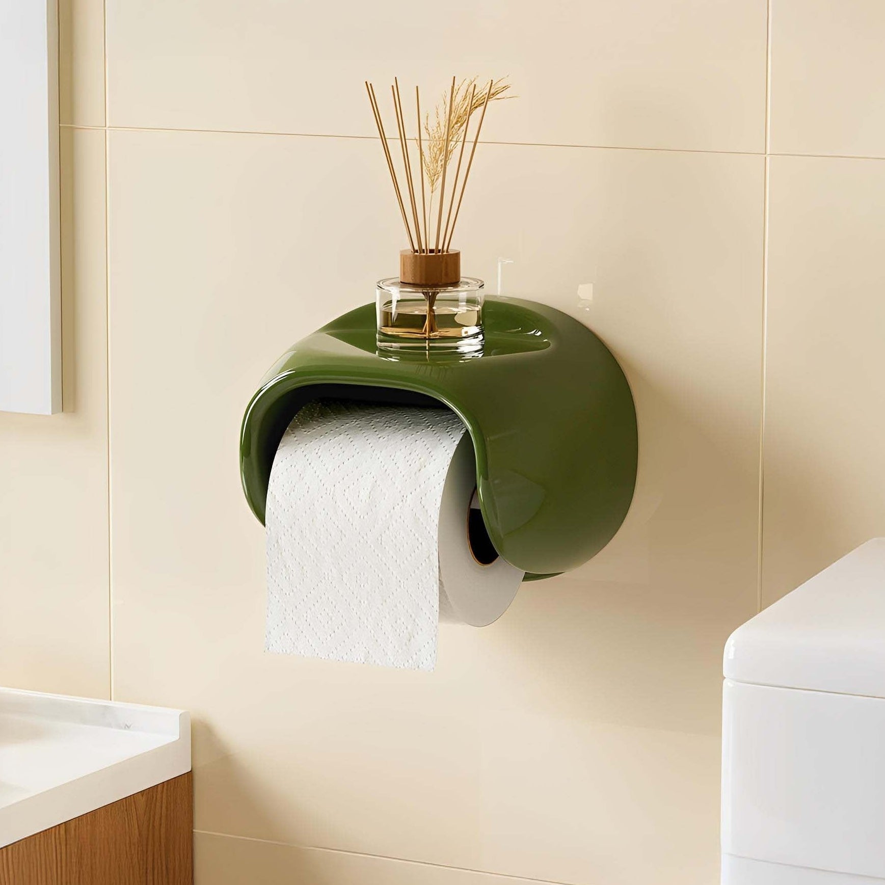 Ari Toilet Paper Holder Stand - High-Gloss, Modern Adhesive Design 2