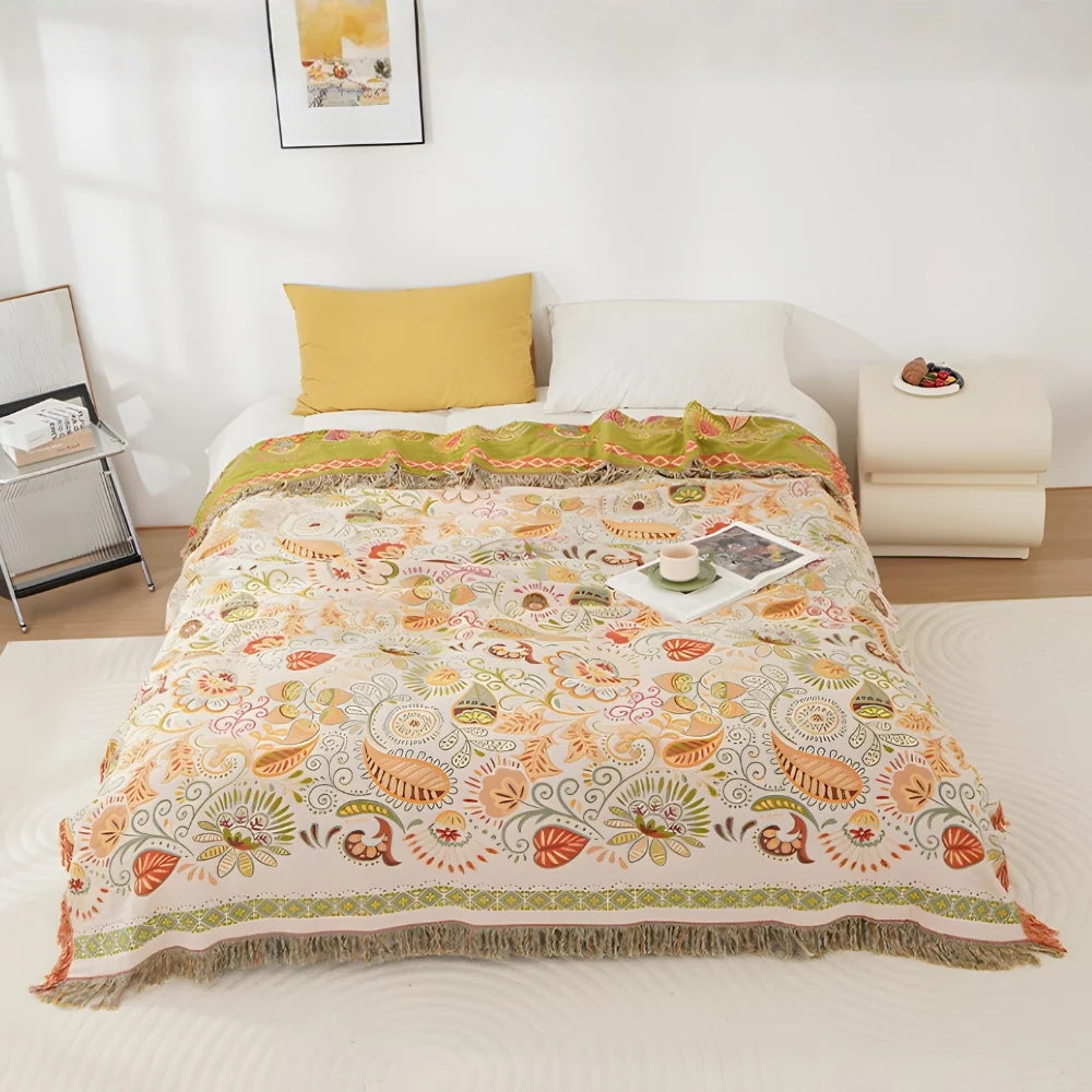Aurelia Boho Blanket - Reversible Cotton Gauze, Floral Design 0