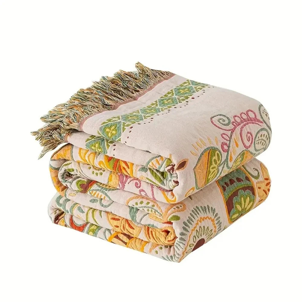 Aurelia Boho Blanket - Reversible Cotton Gauze, Floral Design 6