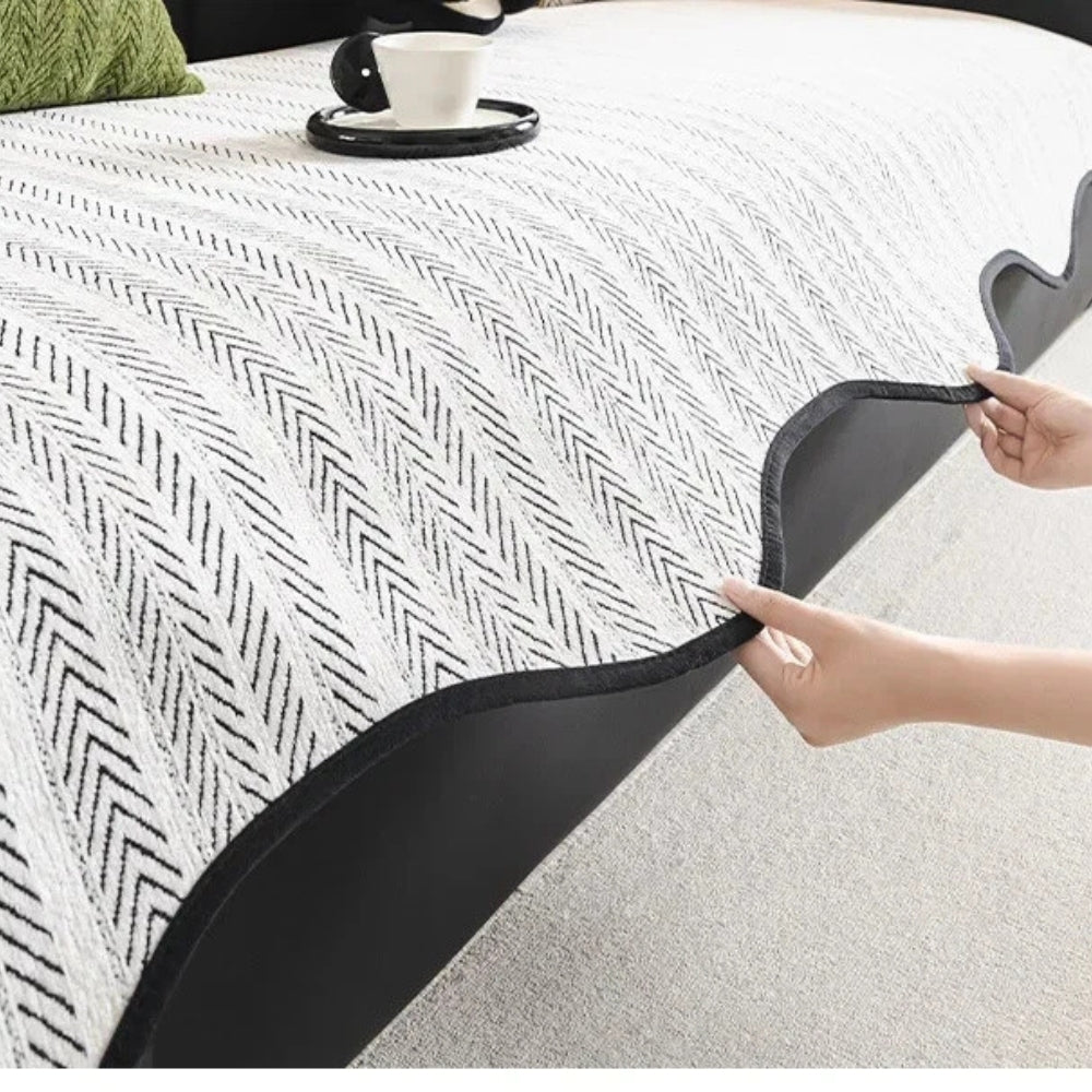 Aurelia Sofa Cover - Soft Microfiber, Herringbone Pattern, Scalloped Edge 5