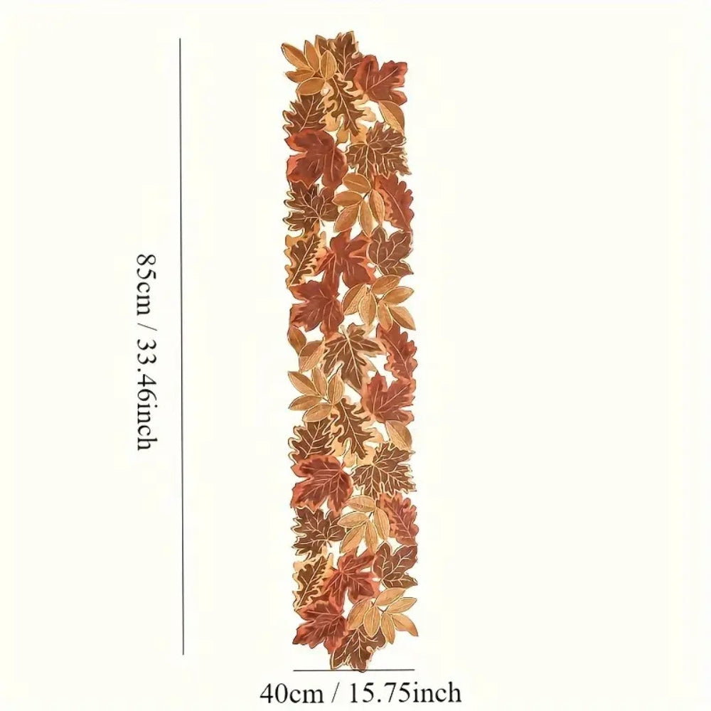 Aurelia Table Runner - Embroidered Autumn Leaves, Woven Microfiber 6