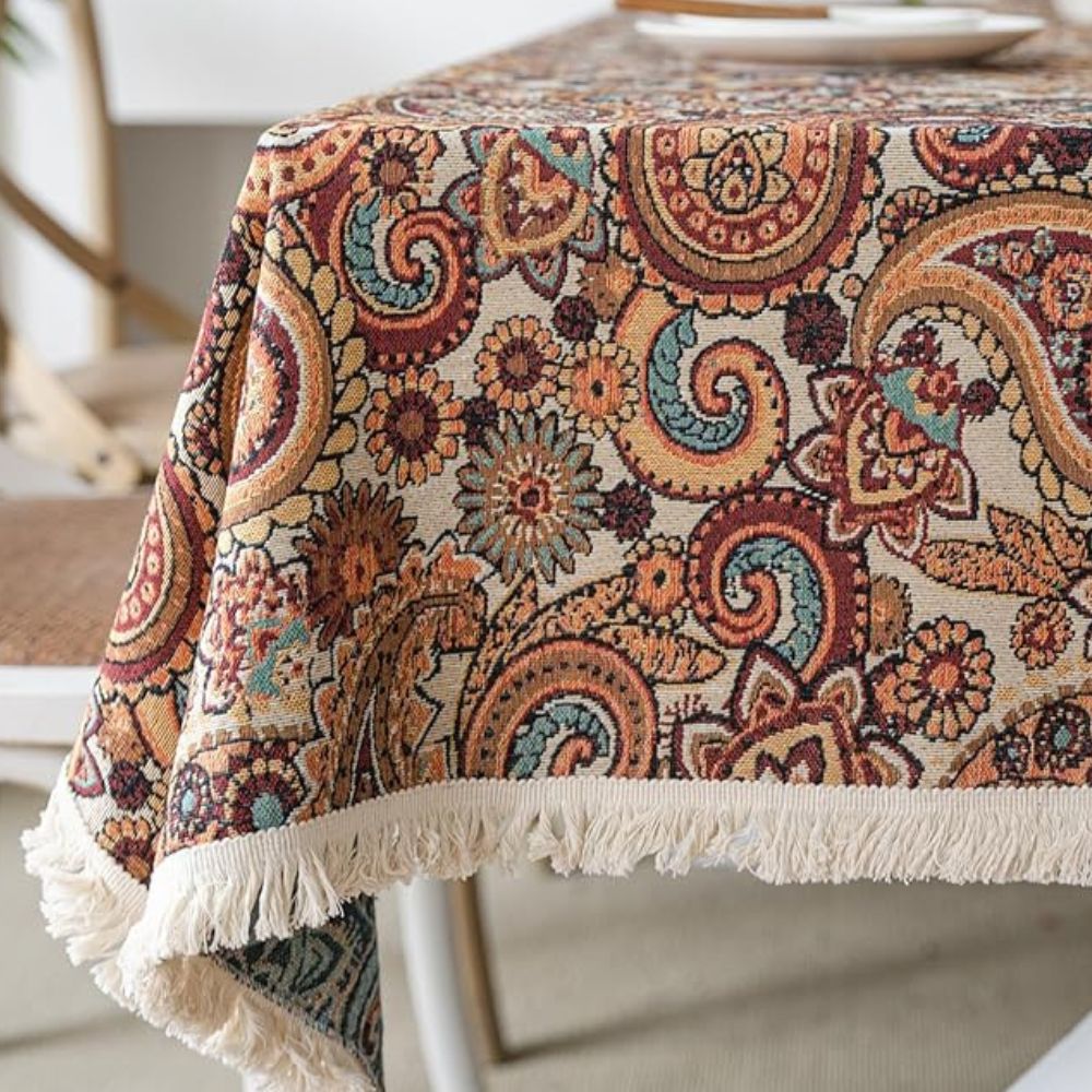Aurelia Tablecloth - Microfiber Blend, Fringed Tassel Edges 3