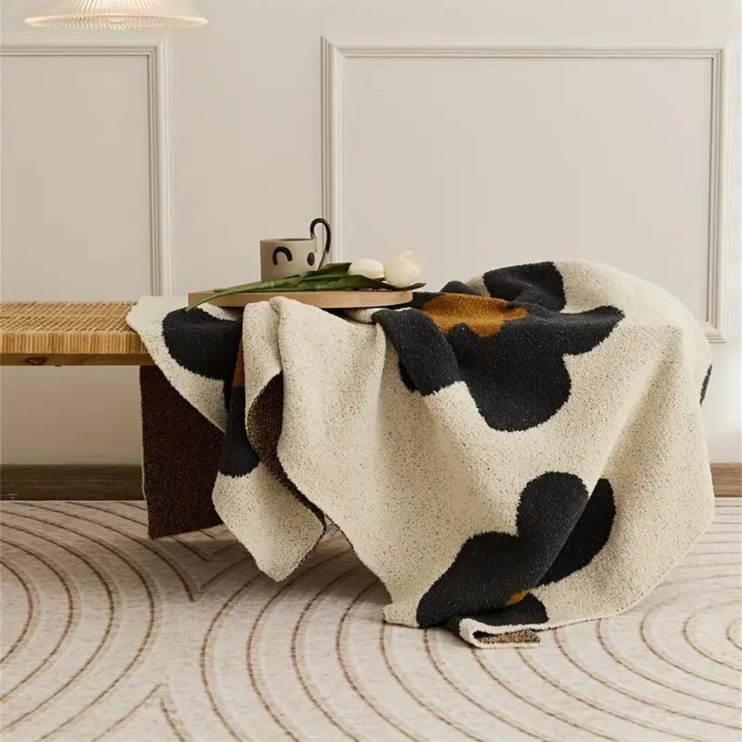 Aurora Bloom Knitted Blanket - Floral Knit Design, All-Season Comfort 3