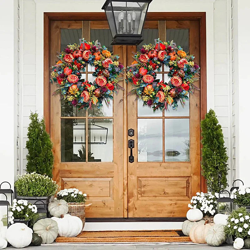 AutumnAura Wreath - Artificial Fall Decor, Rustic Charm for Indoor/Outdoor 3