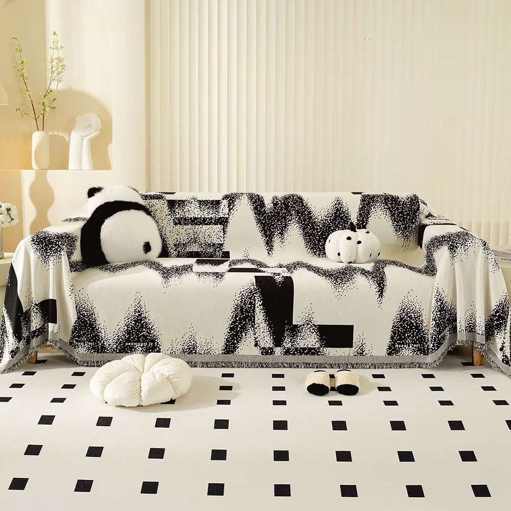 Ava Sofa Cover - Abstract Chenille, Fringe Edges 0