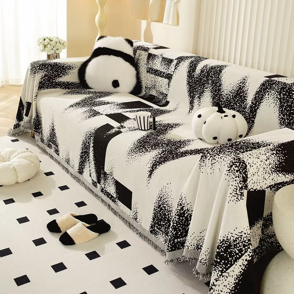 Ava Sofa Cover - Abstract Chenille, Fringe Edges 2