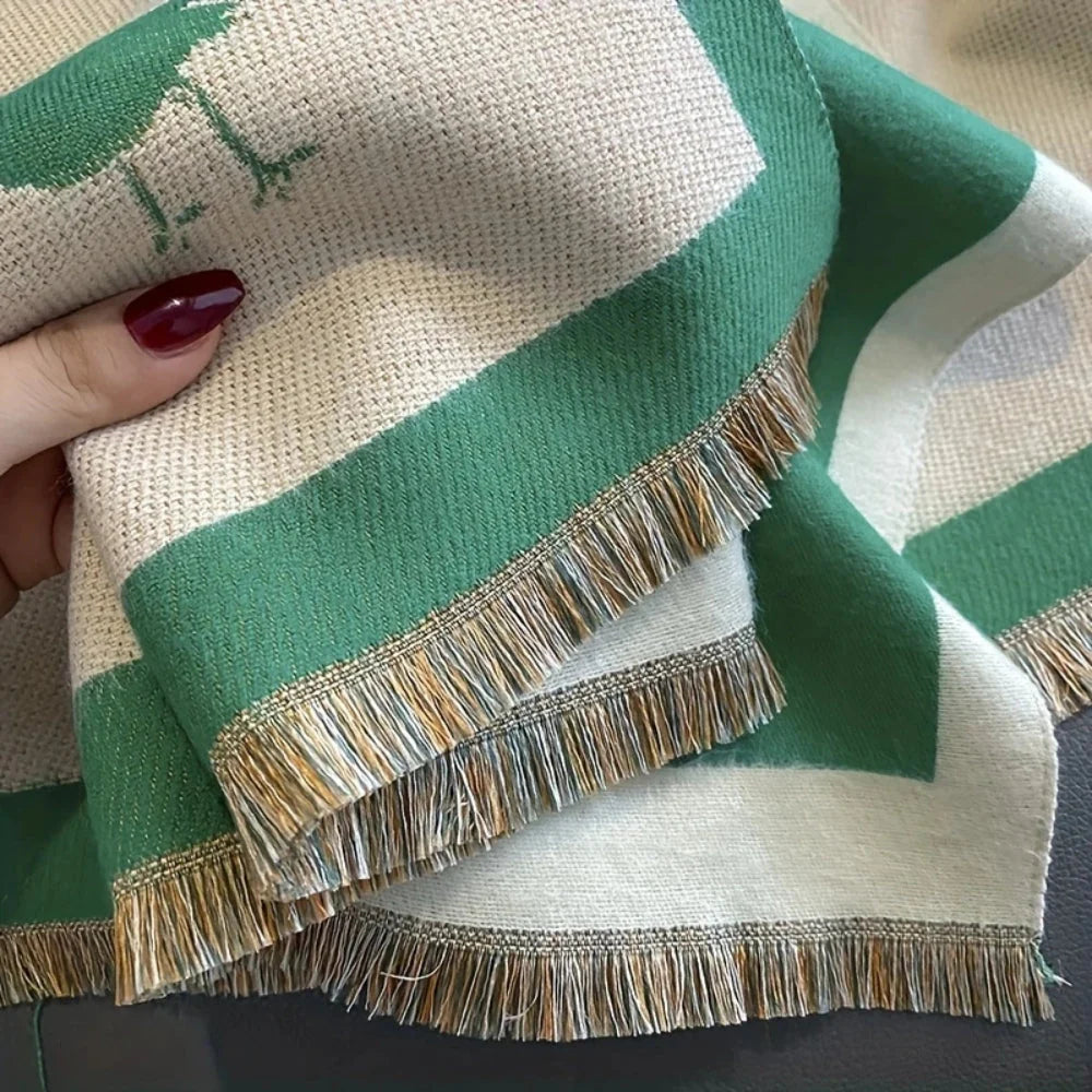 Aveline Jacquard Shawl Wrap - Breathable Microfiber, Bird Pattern 1