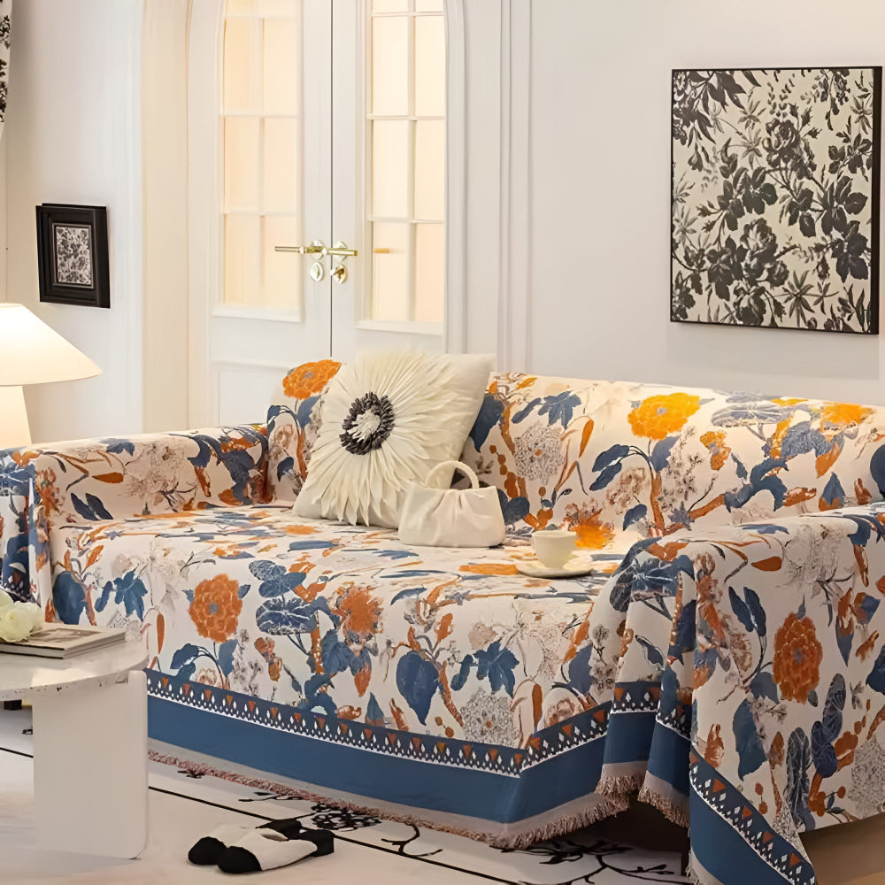 Aveline Sofa Cover - Chenille Jacquard, Floral Design, Reversible 5