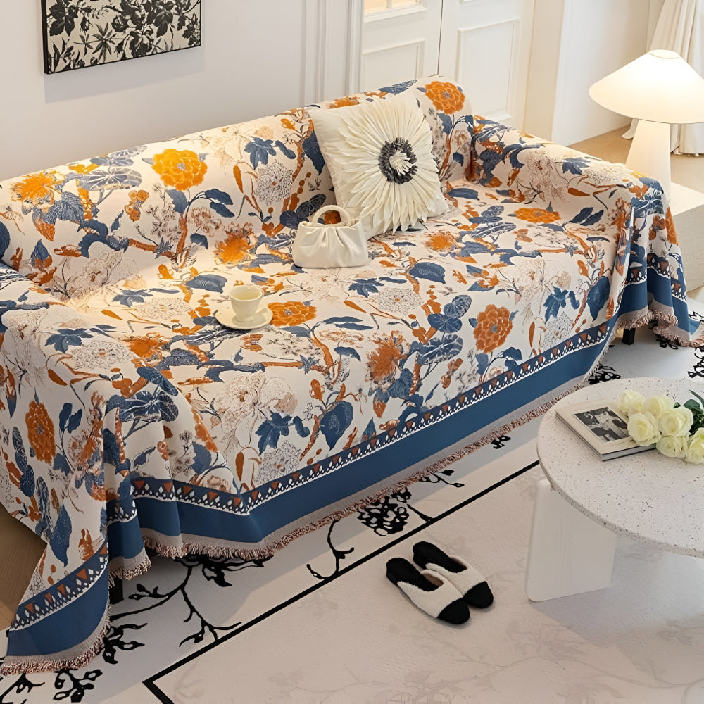 Aveline Sofa Cover - Chenille Jacquard, Floral Design, Reversible 8
