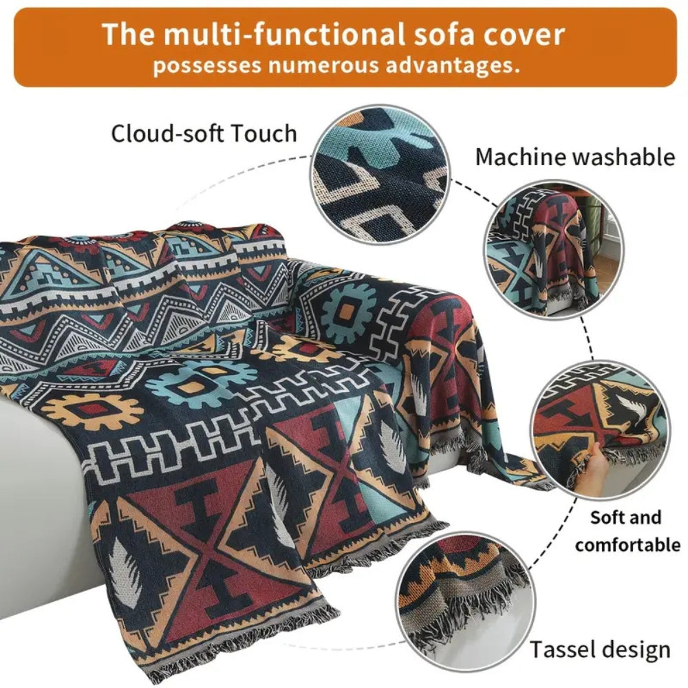 Azen Sofa Cover - Microfiber Blend, Bohemian Aztec Design 4