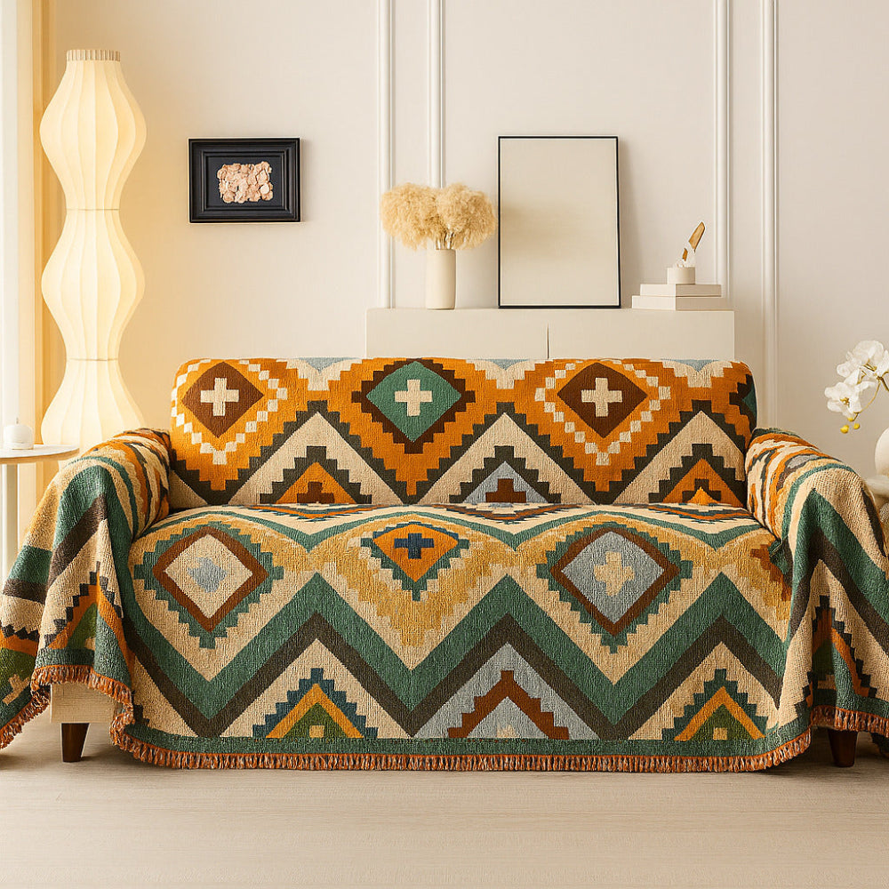 Azen Sofa Cover - Woven Chenille, Vibrant Design 1