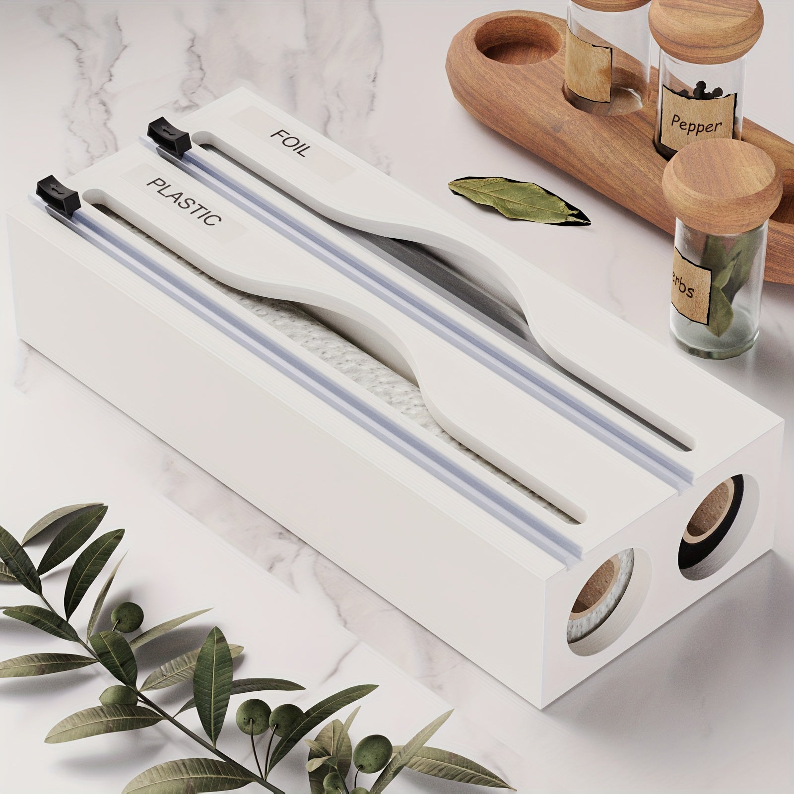 Bexley Foil Dispenser - Bamboo 2-in-1 Cutter Organizer 5