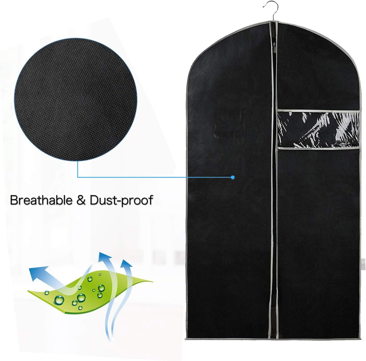 BreezeGuard Garment Bag for Travel - Breathable Non-Woven Fabric, 10-Pack with Clear Window 3