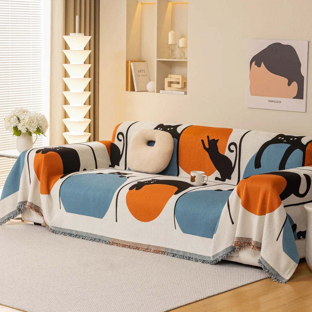 Breezy Sofa Cover - Chenille, Cat Print, Multi-Use 0