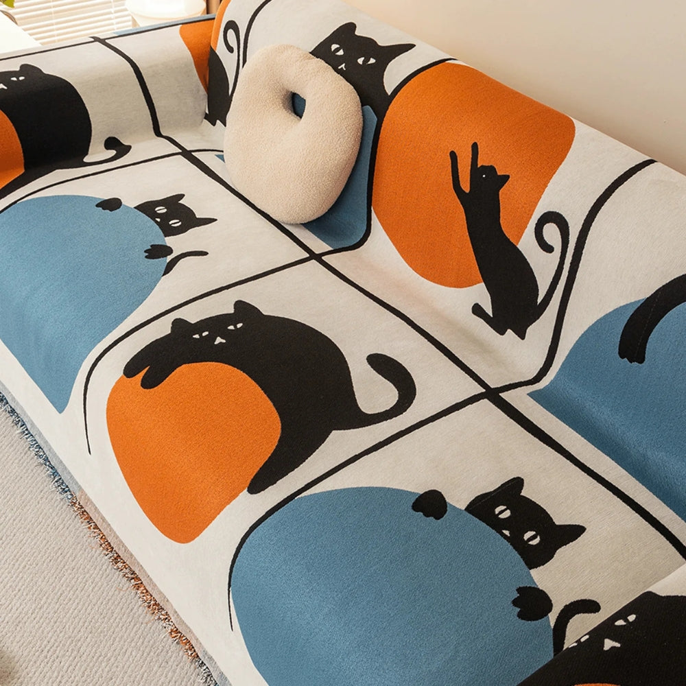 Breezy Sofa Cover - Chenille, Cat Print, Multi-Use 2