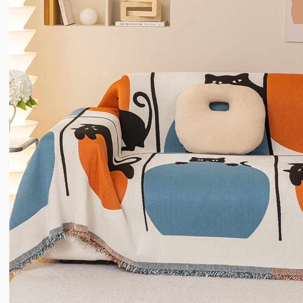 Breezy Sofa Cover - Chenille, Cat Print, Multi-Use 3