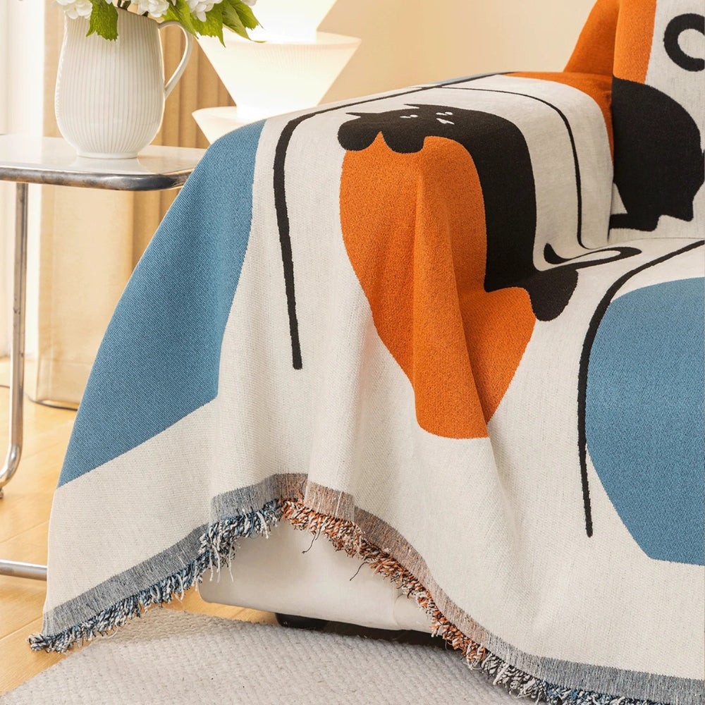 Breezy Sofa Cover - Chenille, Cat Print, Multi-Use 5