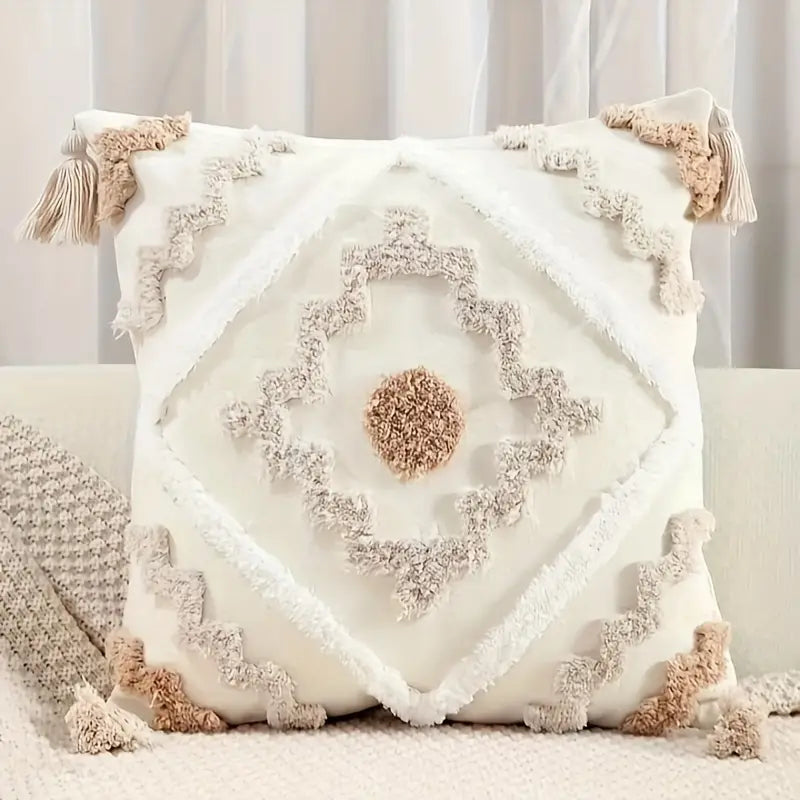 Breezy Tufted Pillow Cover - Cotton Canvas, Geometric Pattern 0