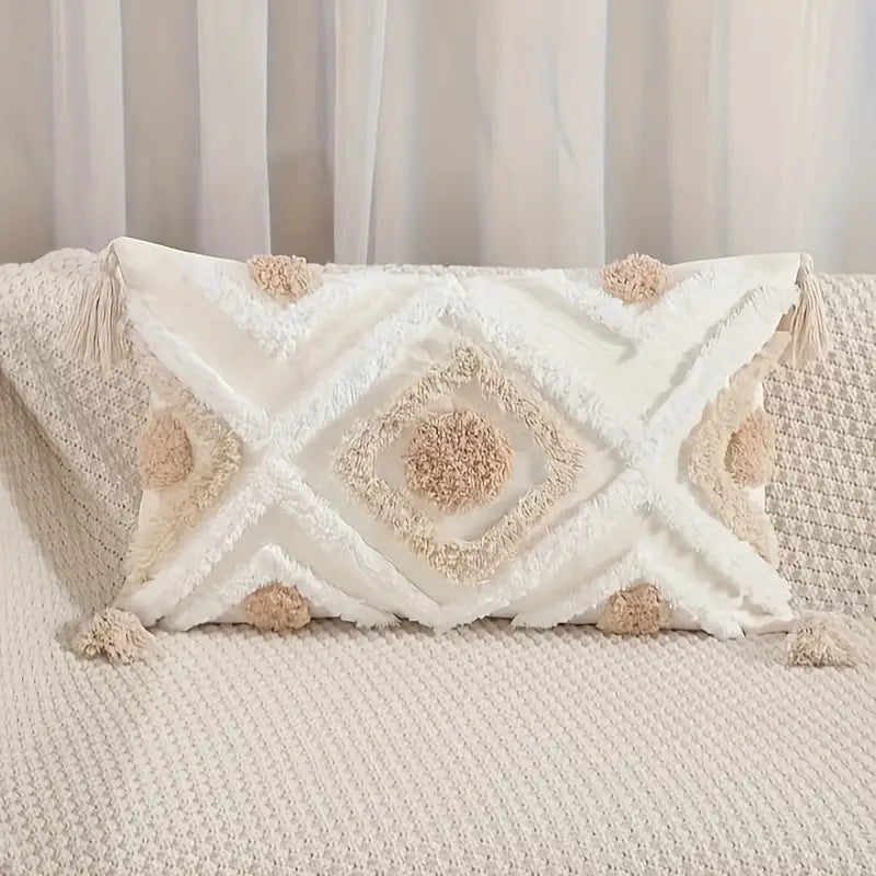 Breezy Tufted Pillow Cover - Cotton Canvas, Geometric Pattern 1