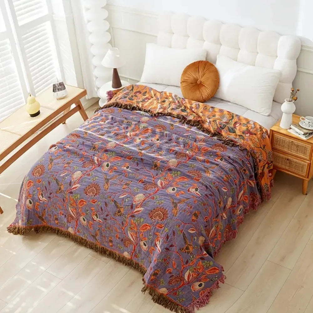 Brenley Floral Blanket - Cotton, Lightweight, Reversible Design 0