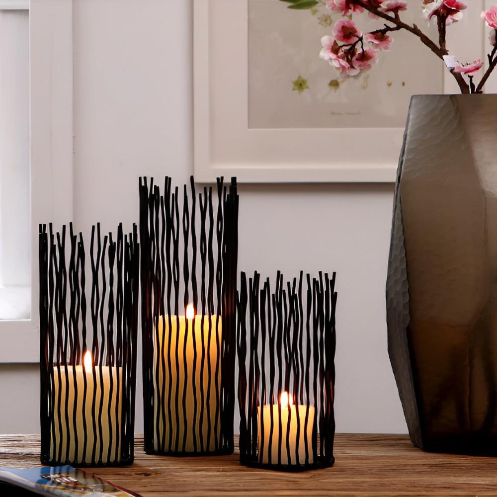 Brennan Candle Holder - Black Iron, Geometric Design 1