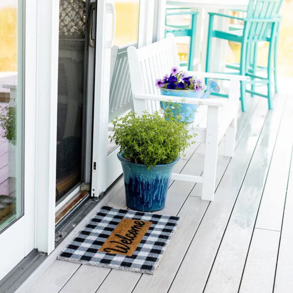 Bristol Welcome Mat - Coconut Coir, Buffalo Plaid Design 1
