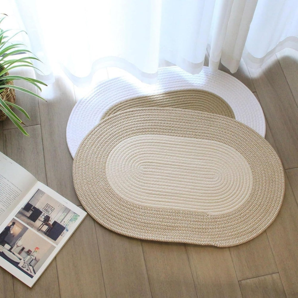 Brynley Area Rug - Washable Braided Hemp, Boho Oval Design 2