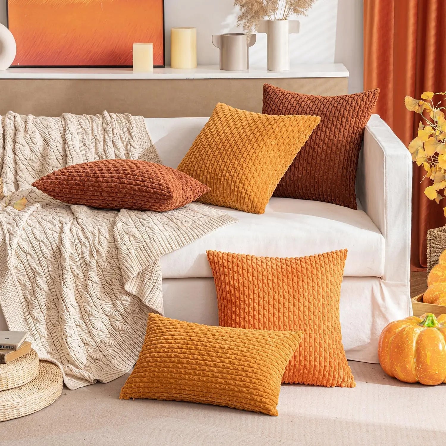 Caden Cushion Cover - Soft Corduroy, Boho Stripe Design for Sofa and Couch 2
