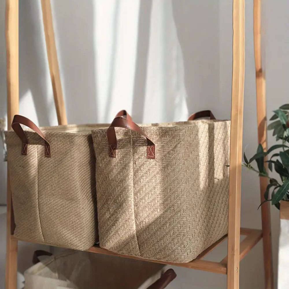 Caden Foldable Storage Box - Durable Cloth, Rustic Jute Weave, Versatile Toy Organizer 2