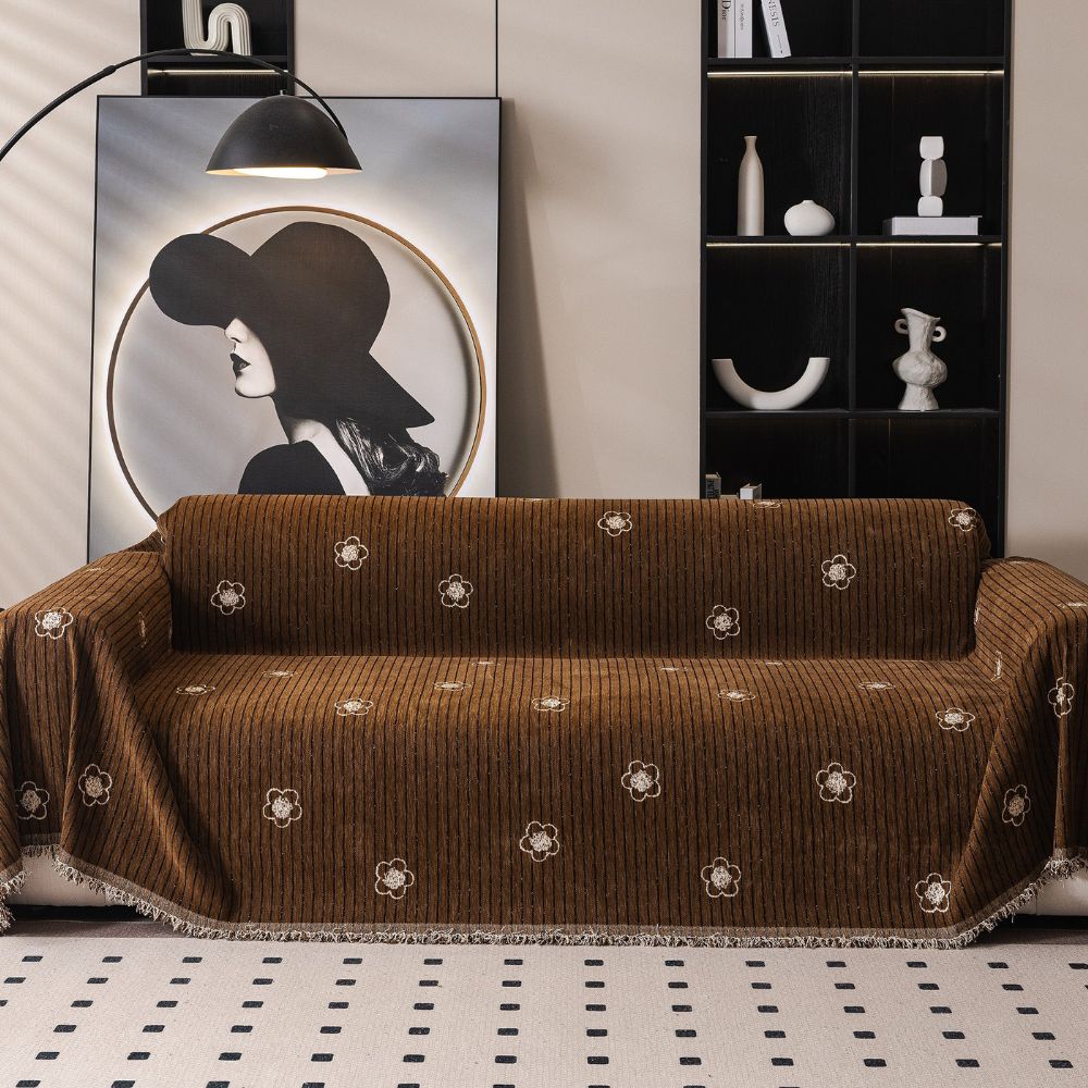 Cameron Sofa Cover - Breathable Chenille, Floral Embroidery 0