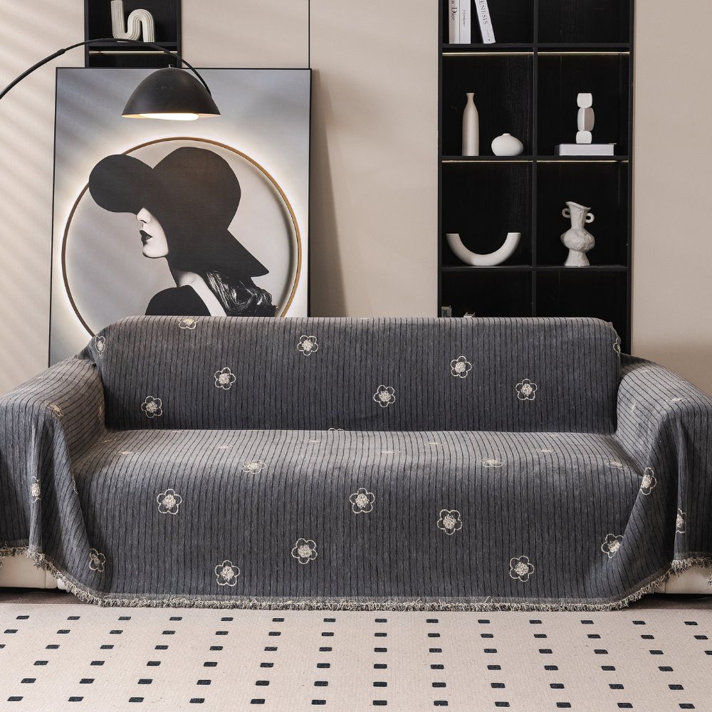 Cameron Sofa Cover - Breathable Chenille, Floral Embroidery 5