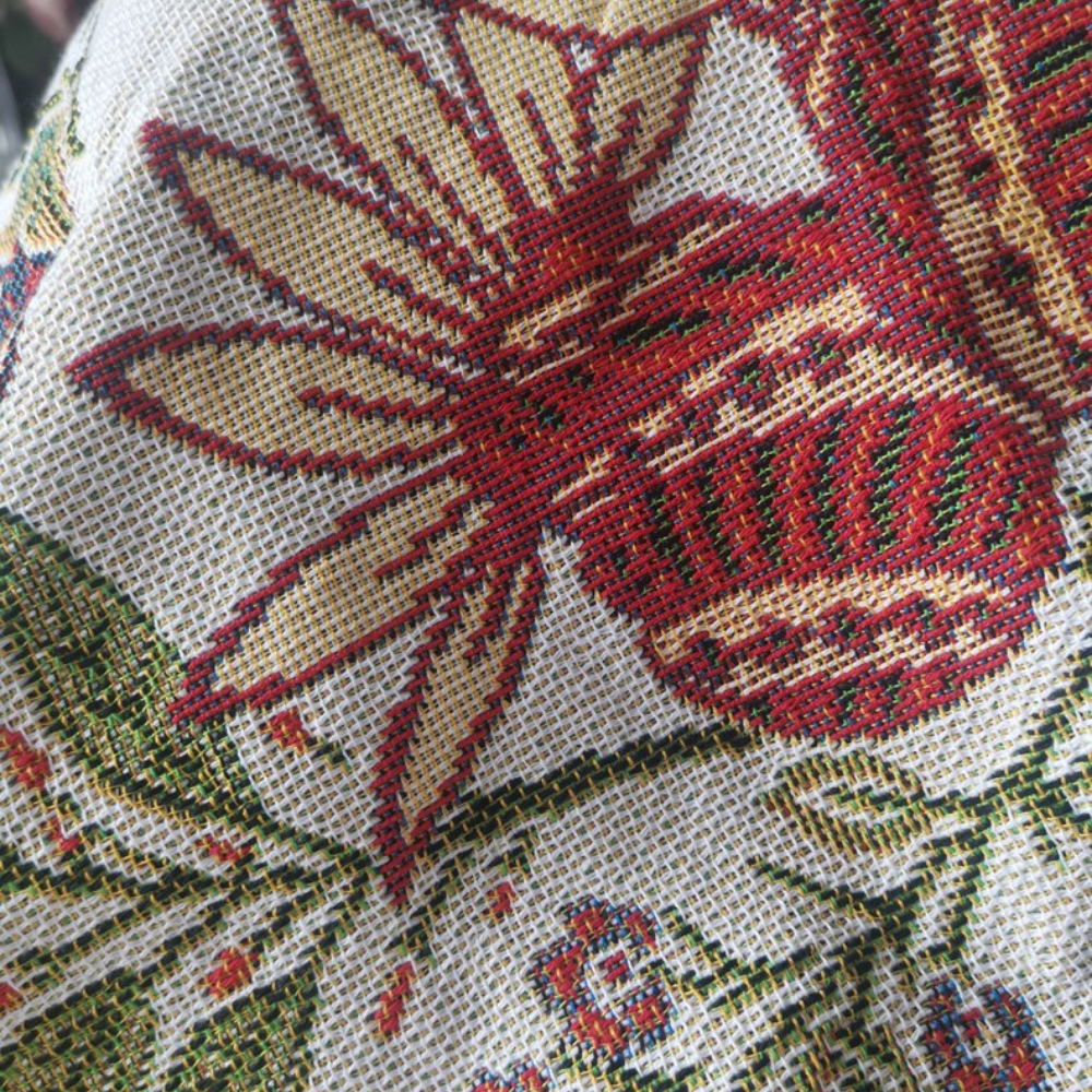 Carmen Floral Throw Blanket - Soft Polyester Cotton Blend, Rustic Tassels 2